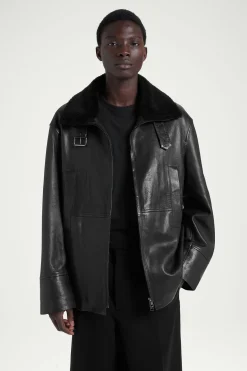 Herren COS Mäntel & Jacken*DIE LEDERJACKE MIT LAMMFELLBESATZ