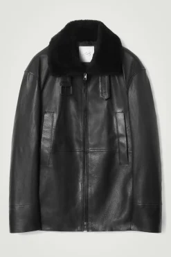 Herren COS Mäntel & Jacken*DIE LEDERJACKE MIT LAMMFELLBESATZ