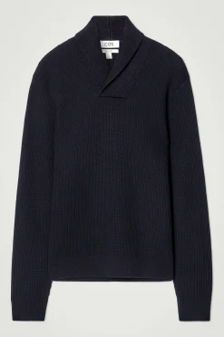 Herren COS Pullover | Strickmode*GERIPPTER PULLOVER AUS MERINOWOLLE MIT SCHALKRAGEN