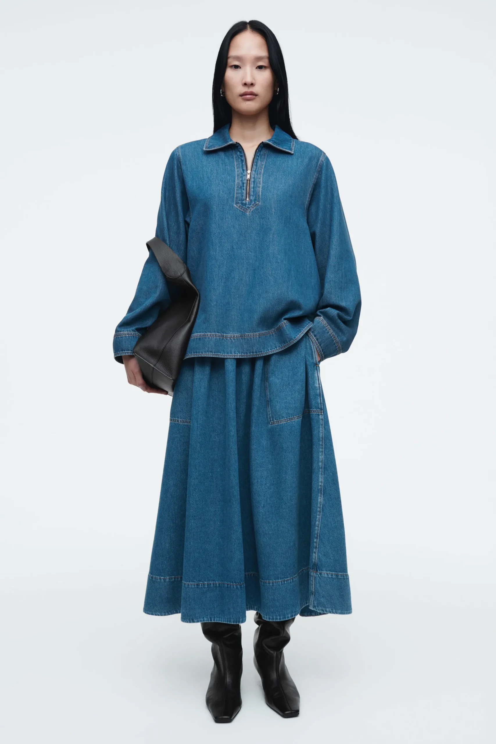 Damen COS Röcke*JEANSROCK IN MIDILÄNGE MIT ELASTISCHEM BUND