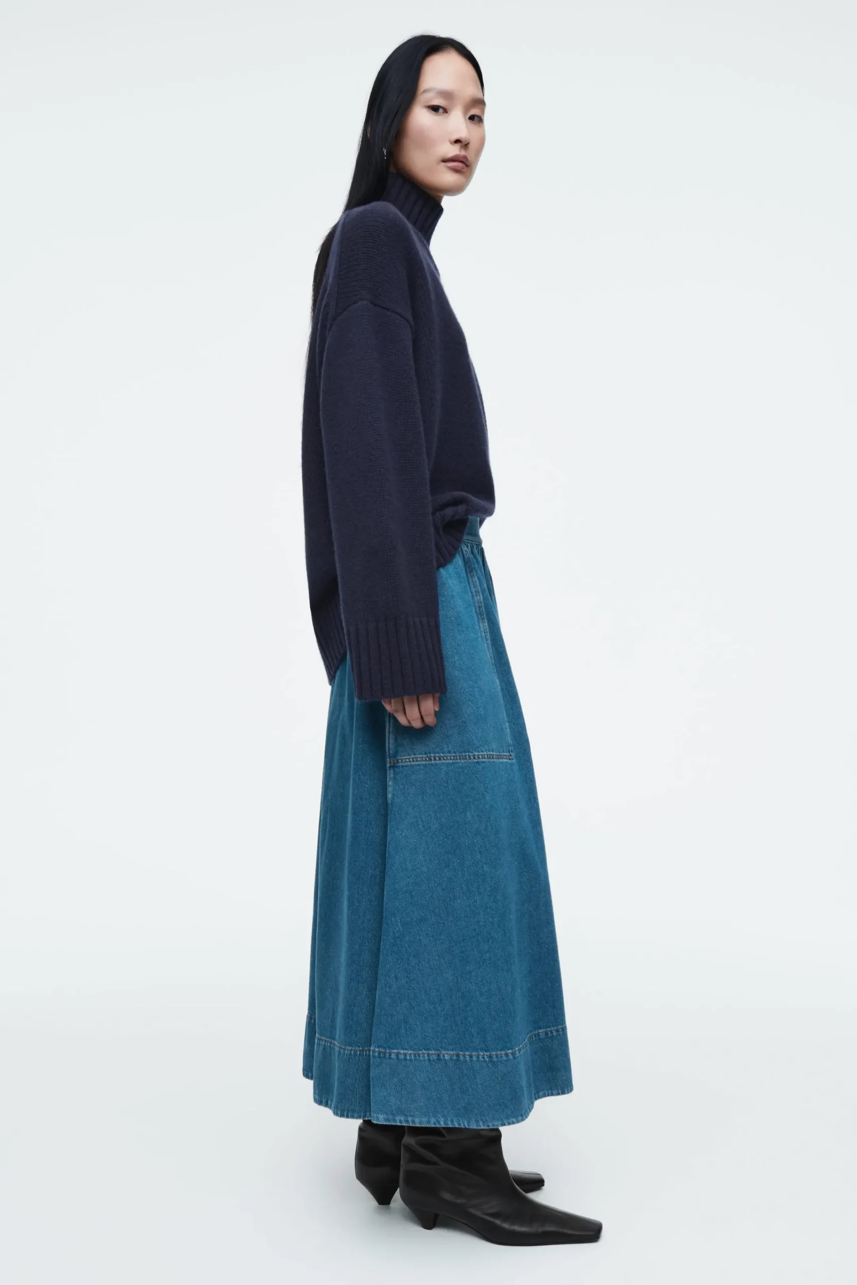 Damen COS Röcke*JEANSROCK IN MIDILÄNGE MIT ELASTISCHEM BUND