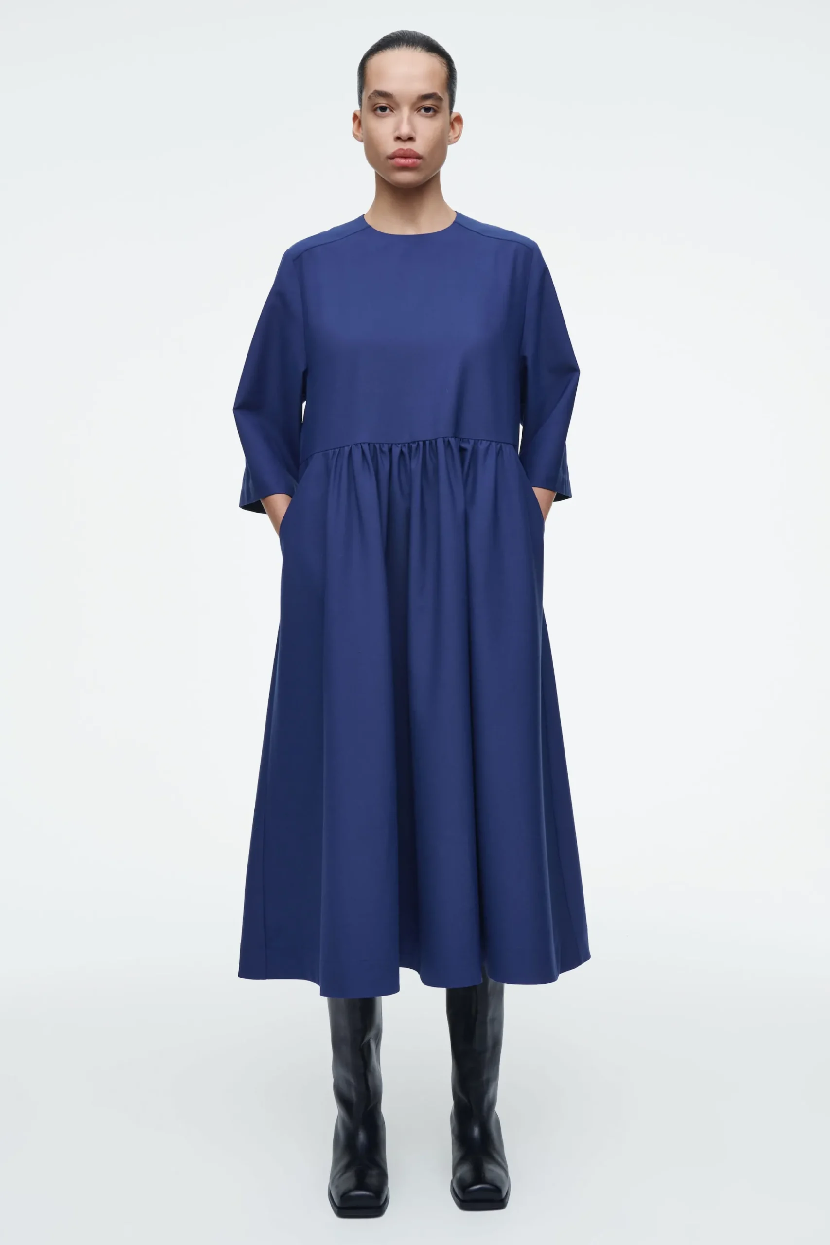 Damen COS Kleider*MIDIKLEID AUS WOLL-MIX MIT RAFFUNGEN