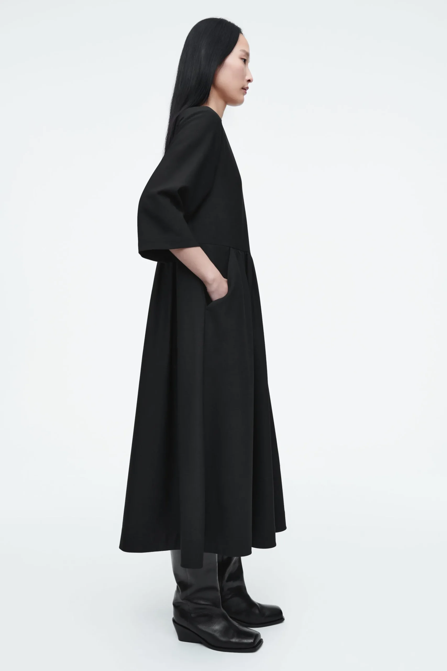 Damen COS Kleider*MIDIKLEID AUS WOLL-MIX MIT RAFFUNGEN