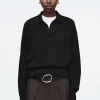 Damen COS Strickmode*POLOPULLOVER AUS WOLLE MIT FLEDERMAUSÄRMELN