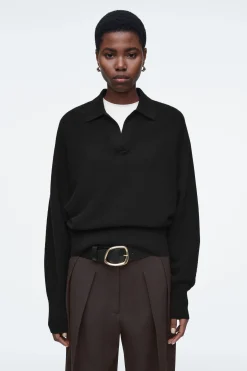 Damen COS Strickmode*POLOPULLOVER AUS WOLLE MIT FLEDERMAUSÄRMELN