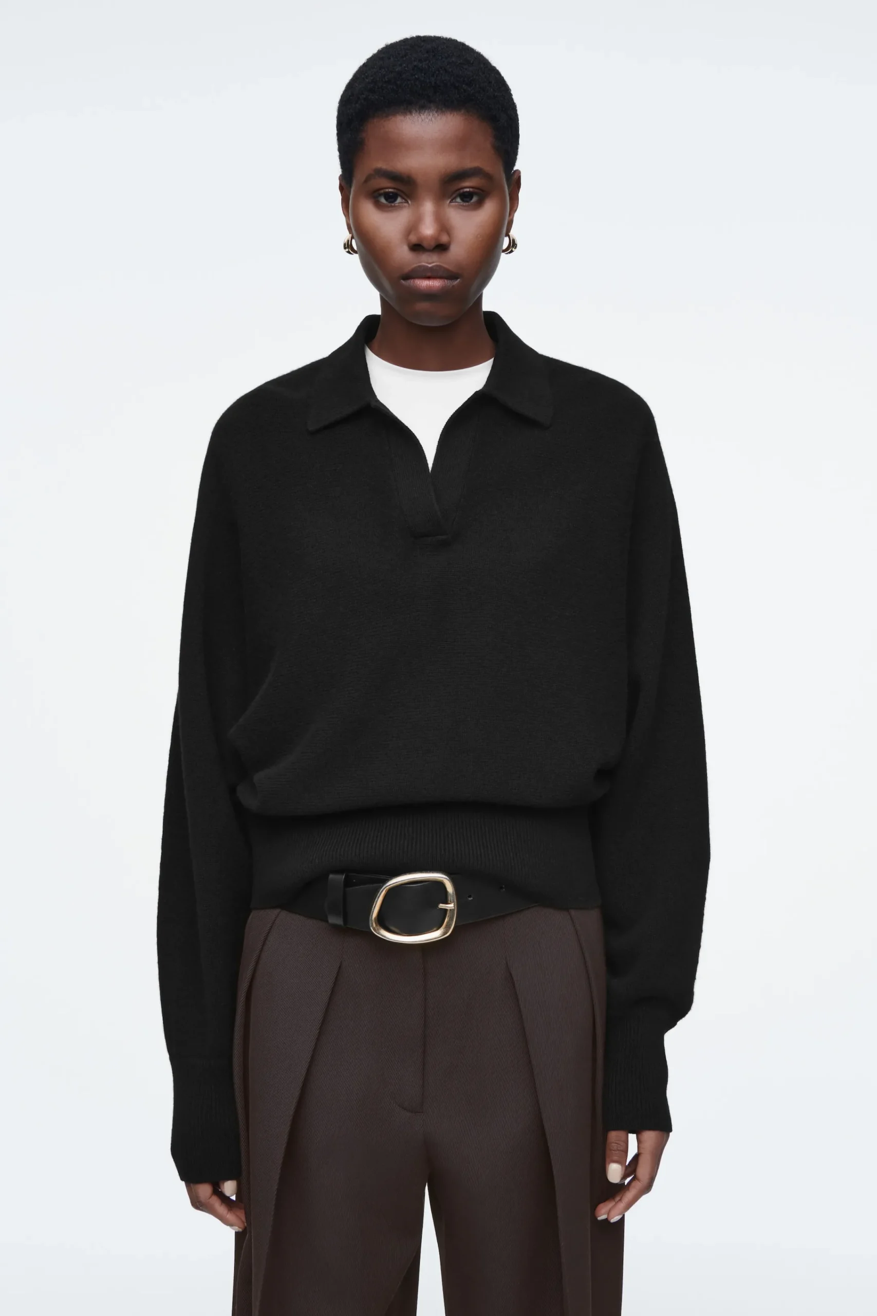 Damen COS Strickmode*POLOPULLOVER AUS WOLLE MIT FLEDERMAUSÄRMELN
