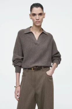 Damen COS Strickmode*POLOPULLOVER AUS WOLLE MIT FLEDERMAUSÄRMELN