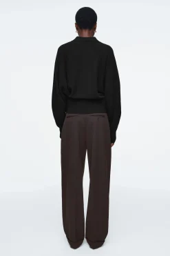 Damen COS Strickmode*POLOPULLOVER AUS WOLLE MIT FLEDERMAUSÄRMELN