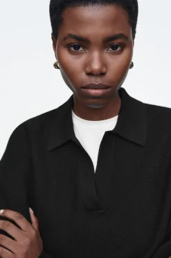 Damen COS Strickmode*POLOPULLOVER AUS WOLLE MIT FLEDERMAUSÄRMELN