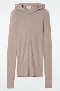 Damen COS Oberteile*SCHMAL GESCHNITTENER KAPUZENPULLOVER AUS WOLLE