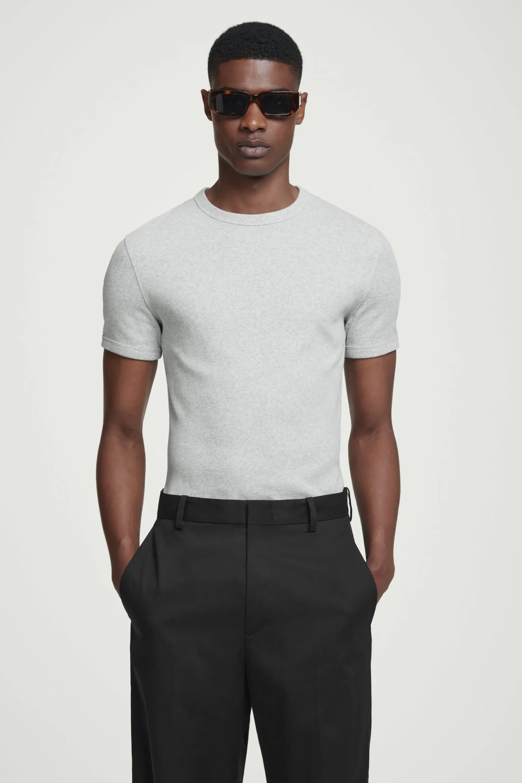 Herren COS T-Shirts & Tanktops*SCHMAL GESCHNITTENES GERIPPTES BAUMWOLL-T-SHIRT