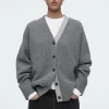 Damen COS Strickmode*STRICKJACKE MIT V-AUSSCHNITT IN COLOUR-BLOCK-OPTIK