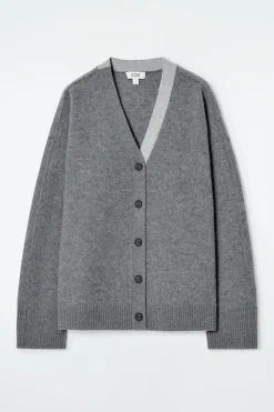 Damen COS Strickmode*STRICKJACKE MIT V-AUSSCHNITT IN COLOUR-BLOCK-OPTIK