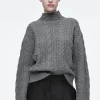 Damen COS Strickmode*WOLLPULLOVER MIT ZOPFSTRICKMUSTER UND STEHKRAGEN