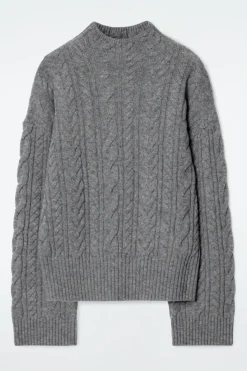Damen COS Strickmode*WOLLPULLOVER MIT ZOPFSTRICKMUSTER UND STEHKRAGEN